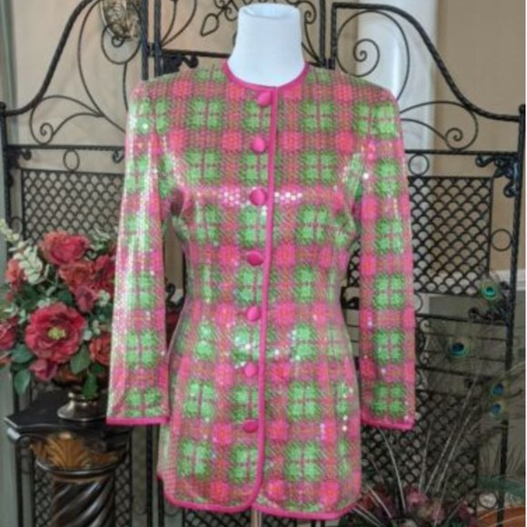 AJ Bari Silk Chiffon Sequin Vintage Blazer - Picture 5 of 8